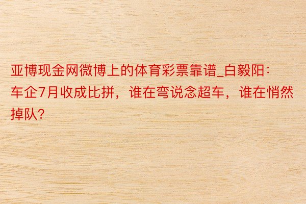 亚博现金网微博上的体育彩票靠谱_白毅阳：车企7月收成比拼，谁在弯说念超车，谁在悄然掉队？