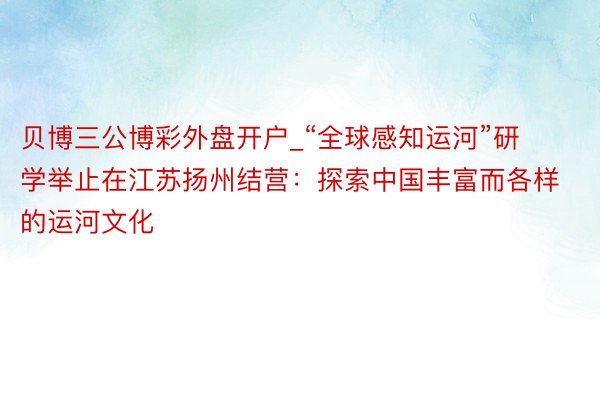 贝博三公博彩外盘开户_“全球感知运河”研学举止在江苏扬州结营：探索中国丰富而各样的运河文化