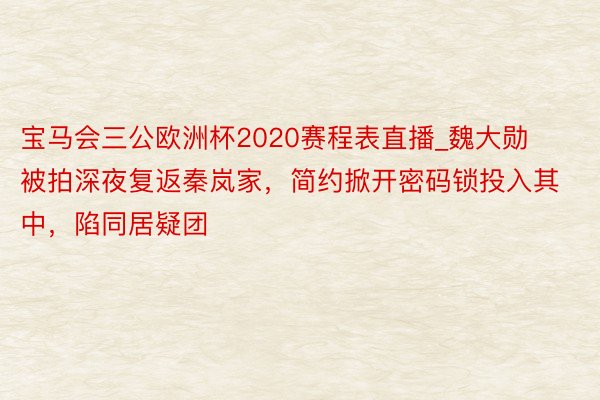 宝马会三公欧洲杯2020赛程表直播_魏大勋被拍深夜复返秦岚家，简约掀开密码锁投入其中，陷同居疑团