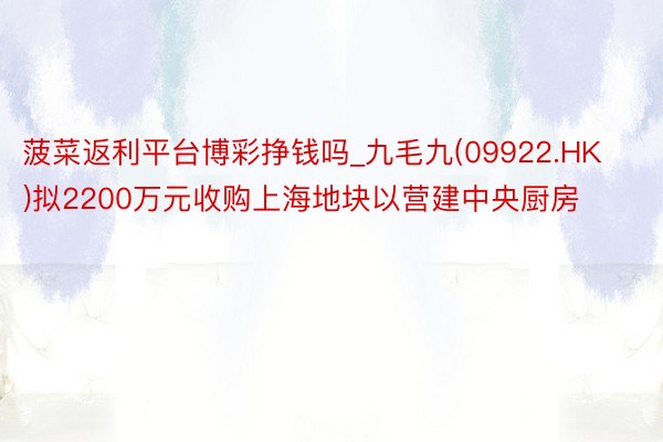 菠菜返利平台博彩挣钱吗_九毛九(09922.HK)拟2200万元收购上海地块以营建中央厨房